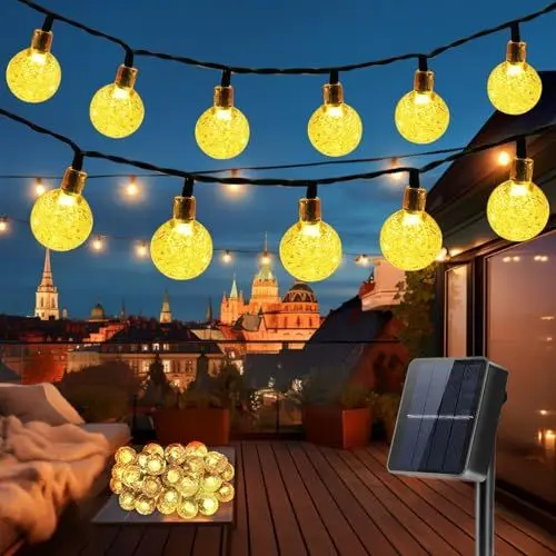 Produktbild: Solar Lichterkette Aussen, 18M 100LED Solar Lichterkette Außen Wetterfest 8 Modi Kristall Kugeln Lichterkette Außen Solar für Garten, Balkon Deko, Terrassen, Hochzeiten, Partys, Bäume, Warmweiß