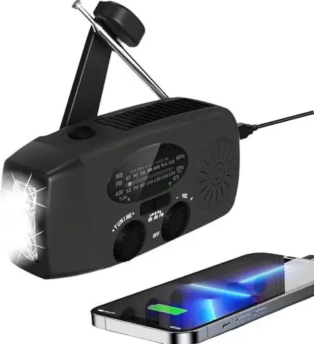 Produktbild: Solar Notfall Radio, Kurbelradio mit USB handyladefunktion NOAA Haus und Camping Wetter-Radio mit AM/FM, Dynamo Taschenlampe Kurbelradio, SOS-Alarm, Tragbare und Wiederaufladbar Kurbelradio
