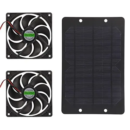 Produktbild: Solar Panel Fan Kit, 12V 10W 2A Silikon Kunststoff Solarbetriebener Dual Fan Wetterfester Abluftventilator für Hühnerstall Gewächshaus Haustierhaus