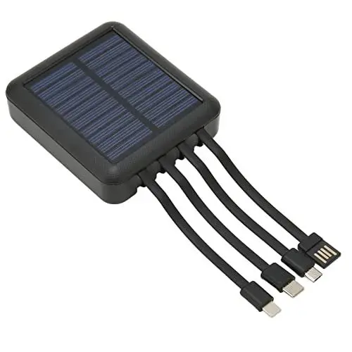 Produktbild: Solar Power Bank, Tragbares Ladegerät Solar Phone Power Bank 20000 MAh Zum Wandern, Reisen, Zwei Lademethoden, USB, USB C, Micro-USB-Anschluss (Schwarz)
