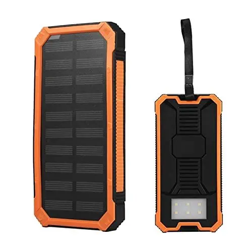 Produktbild: Solar Powerbank, 20000 MAh Solar Ladegerät USB 2 Ausgänge Kabellose Powerbank Schnellladung Handy-Ladegerät mit Taschenlampe für Camping Wandern Ausflüge Im Freien(Orange)