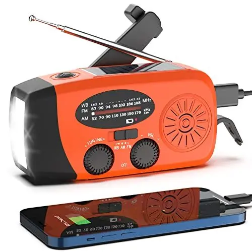 Produktbild: Solar Radio, Zexrow Tragbar Kurbelradio Dynamo Radio mit AM/FM Notfall Radio mit 2000mAh Wiederaufladbare Powerbank, SOS-Alarm, LED Taschenlampe, USB Handy Lader für Camping Ourdoor (Orange)