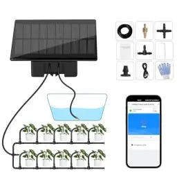 Produktbild: Solar WiFi Bewässerungssystem Automatisches Bewässerungssystem mit APP-Fernbedienung Auto/Manuell/Smart Mode mit 10 M Schlauch für Garten und Balkontopfpflanzen für bis zu 10 Topfpflanzen