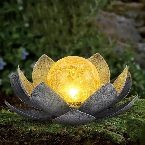 Produktbild: solar lampe outdoor gartendeko,garten deko draußen, Wasserdichte Solar Lotusblüten Lampe gartendeko,Crack Glaskugel Deko solar lampe outdoor,solarleuchten garten für Gärten,Rasen,(Energieklasse A++)