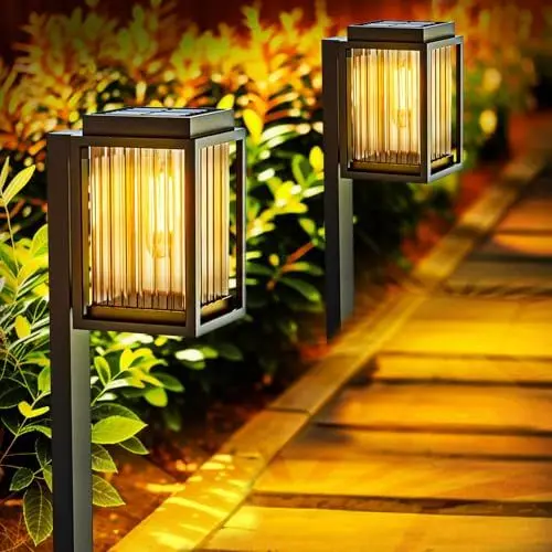 Produktbild: SOLARBABY Solarleuchte für Außen Garten, 2 Stück Solarlampen mit LED Wegeleuchten, IP55 Wasserdicht Solar Gartenleuchte für Garten, Deck, Rasen, Hof, Weg, Einfahrt