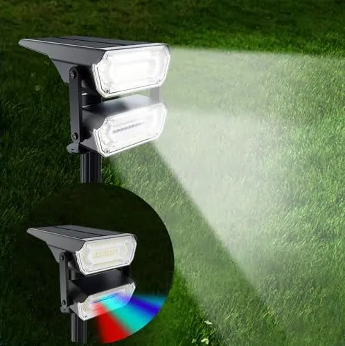 Produktbild: SOLARBABY Solarstrahler für Außen Doppelköpfig, 87 LED IP65 Wasserdicht 2-in-1 Installation Solar Gartenleuchten, 6500K Garten Solarleuchten für Terrassen, Zäune, Wege, Einfahrten, Veranden (1 Stück)