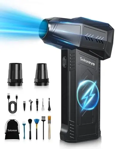 Produktbild: Solareye Druckluft Compressed Air Duster, 3-Gang 180000 U/min, Elektrische Staubgebläse Luftdruckspray mit 6000mAh Akku, Reinigungsbürste und USB Schnellladung, für PC Reinigungsset, Auto, Sofa