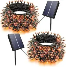 Produktbild: Solar Lichterkette Außen , 2x 20 m 200 orangefarbenen LED-Solarlichtern für den Außenbereich, 8 Modi, solarbetriebene Halloween-Lichter für Garten, Baum, Herbst, Erntedankfest, Halloween-Dekoration
