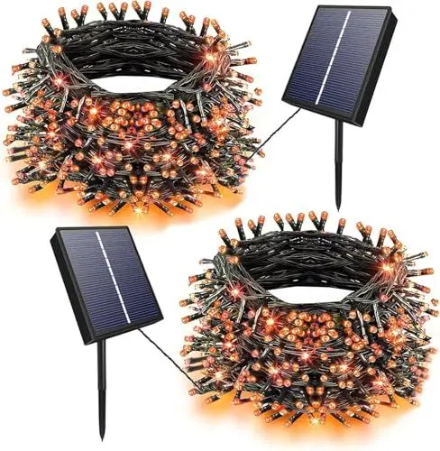 Produktbild: Solar Lichterkette Außen , 2x 20 m 200 orangefarbenen LED-Solarlichtern für den Außenbereich, 8 Modi, solarbetriebene Halloween-Lichter für Garten, Baum, Herbst, Erntedankfest, Halloween-Dekoration
