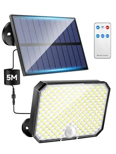 Produktbild: Solarlampen für Außen mit Bewegungsmelder, 190 LED Solar Lampe Outdoor, 3 Modi Solarleuchte mit Bewegungsmelder LED Solar Licht, IP65 Wasserdicht Outdoor Lampe Solar, Solarstrahler für Außen Garten