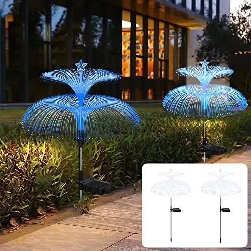 Produktbild: Solarlampen für Außen Garten, 2 Stück 2 Stück Solarstecker Gartenleuchten 7 Bunt Farbwechselmodi, Solarleuchten Garten Quallen, Solar Gartenleuchten für Außen IP65 Wasserdichte für Terrasse Rasen