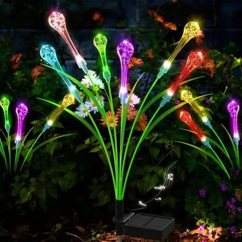 Produktbild: Solarlampen für Außen Garten, 2 Stück 6LED Bunt Tropfenförmige Garten Solarleuchten Außen Neu Aufgerüstet Optional Modi Swaying Light Solar Gartenleuchten IP65 wasserdichte Gartendeko für Draußen