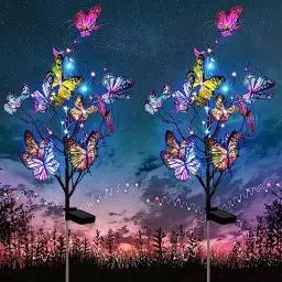 Produktbild: Solarlampen für Außen Garten, 2 Stück Solar Schmetterlinge Gartenleuchten LED Solarleuchten Außen Bunte Lichterkette IP65 Wasserdicht Solarleuchten für Pathway Balkon Yard Gartendeko Draußen