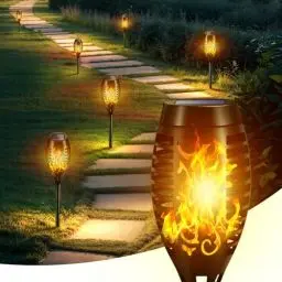 Produktbild: Solarlampen für Außen Garten, 4 Stück Fackeln für Draußen, IP65 Wasserdicht Gartenbeleuchtung Solar Außen, Auto EIN/AUS Solar Fackeln Gartenleuchten Solar Gartenfackeln für Draußen Balkon,Gärten