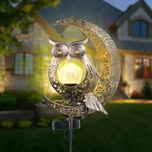Produktbild: Solarlampen für Außen Garten, Garten Deko mit Mond und Eulenmotiv, Wasserdichte Gartendeko für draußen Solarleuchten, Ideal Terrassen, Balkon und Rasendeko, wetterfest ideal für den Außenbereich