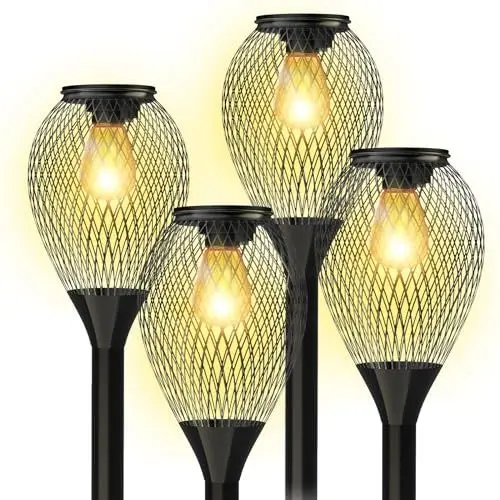 Produktbild: Solarlampen für Außen Garten, Ortiny 4 Stück Warmweiße Solarleuchten für Außen, Gartenbeleuchtung wegeleuchten mit IP65 Wasserdichter Auto Ein/Aus