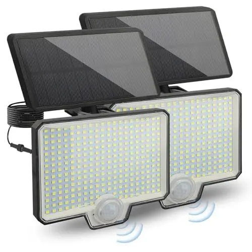 Produktbild: Solarlampen für Außen mit Bewegungsmelder, 294LED Solar Wandleuchte mit Bewegungsmelder, IP65 Wasserdichte Solarleuchte mit 5m Kabel für Hof, Garten, Garage, Veranda, Terrasse, 120° Beleuchtungswinkel