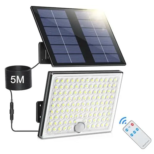 Produktbild: Realky Solarlampen für Außen mit Fernbedienung,Außenlampe mit bewegungsmelder,IP65 Wasserdichte Solarleuchte mit 5m Kabel für Garage, Garten, Hof, Stufen, Haustüren, Rasen
