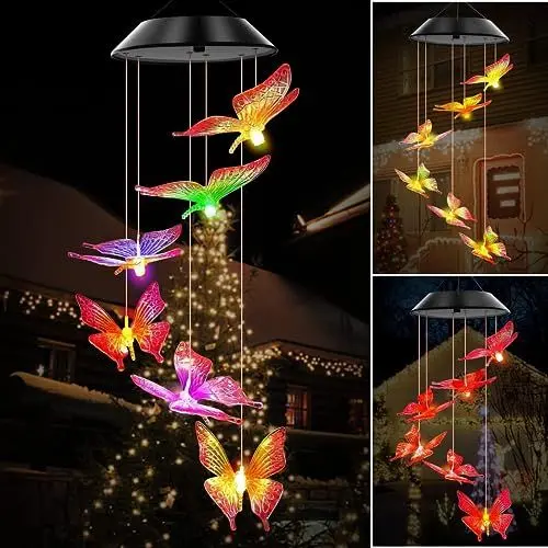 Produktbild: Solarleuchten Windspiele für Draußen,Schmetterling Windspiele Beleuchtung Farbwechsel Solar LED,Hängeleuchte Deko für Terrasse,Garten Party,Baum (Schmetterling-transparent)