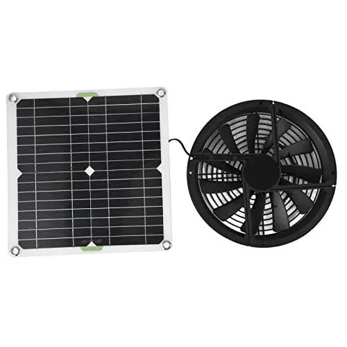 Produktbild: Solarpanel-Lüfter, 10 Zoll 100 W Professioneller Solarbetriebener Abluftventilator-Kit, Wasserdichter Solarpanel-Abluftventilator mit Rundem Lüftungsgehäuse für