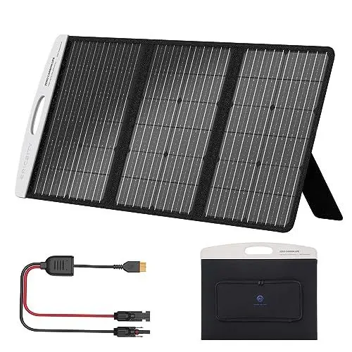 Produktbild: Solarpanel Faltbar, 100W Solarmodul mit ETFE Monokristalline Solarzelle für Powerstation, Solarladegerät mit MC4/6 in1 Solar Panel Stecker, Verstellbarem Ständer,IP65 wasserdicht für Camping,Garten,RV