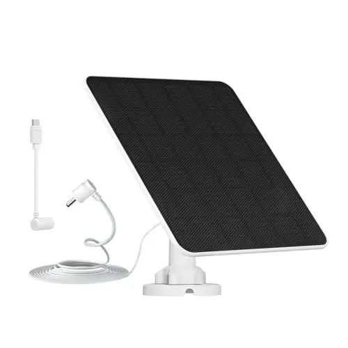 Produktbild: Solarpanel für Ring Kamera, 5W Kamera Solarpanel kompatibel mit Ring Stick Up Cam/Pro Akku, Spotlight Cam Plus/Pro Akku, Inklusive Barrel Stecker zu USB-C Adapter, IP65 Wasserdicht, 9.8ft Kabel