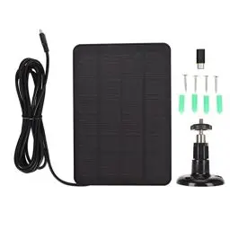 Produktbild: Solarpanel für Überwachungskamera, 5 V, 4 W, Micro-USB- und USB-C-Anschluss, Solarpanel für Kabellose Outdoor-Überwachungskamera, IP65 Wasserdichtes Solarladegerät, 360° (Schwarz)