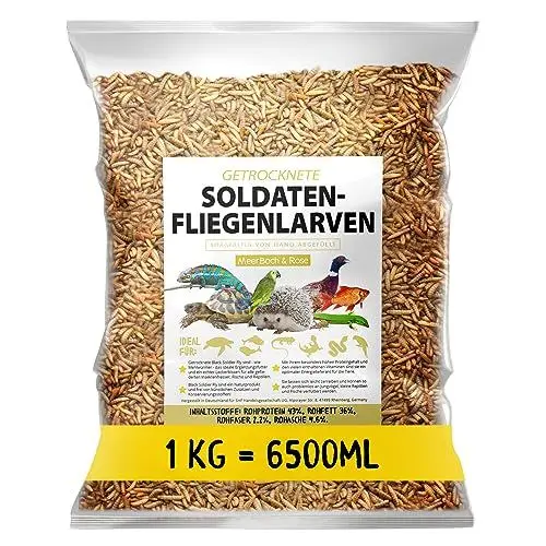 Produktbild: Soldatenfliegenlarven getrocknet 1kg (entspricht 6,5 Litern), Black Soldier Flys, Vogelfutter, Igelfutter mit Insekten, Fischfutter, proteinreicher Snack für Reptilien und Schildkröten