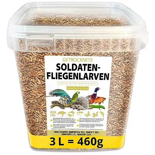 Produktbild: Soldatenfliegenlarven getrocknet 460g (entspricht 3 Litern), Black Soldier Flys, Vogelfutter, Igelfutter mit Insekten, Fischfutter, proteinreicher Snack für Reptilien und Schildkröten