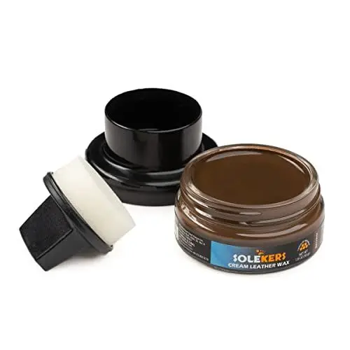 Produktbild: Solekers Cream Leather Wax | Schuhwachs 50 g | inkl. Schwamm | mit BIENENWACHS | Schuhcreme (Braun)