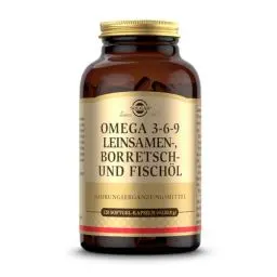 Produktbild: SOLGAR® OMEGA 3-6-9 | Ausgewogenes Verhältnis von Omega-3-, 6- und 9-Fettsäuren aus Leinsamen-, Borretsch- und Fischöl | 120 Softgel-Kapseln für 40 Tage