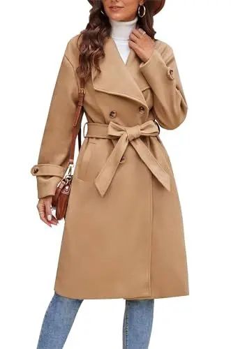 Produktbild: Solid Farbe Winter Business Wollmantel Damen lockere Passform Zweireihiger Winterjacke Retro Revers Plüschmantel Kamel M