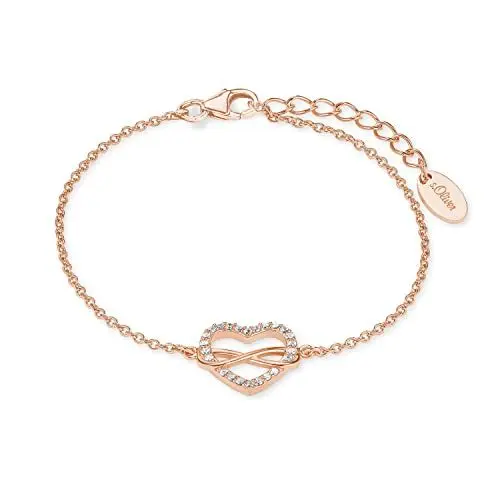 Produktbild: s.Oliver SO PURE Armband für Damen mit Herz Anhänger und Infinity Symbol, Zirkonia / 925 Sterling Silber, Rosé vergoldet, Länge: 17-20 cm