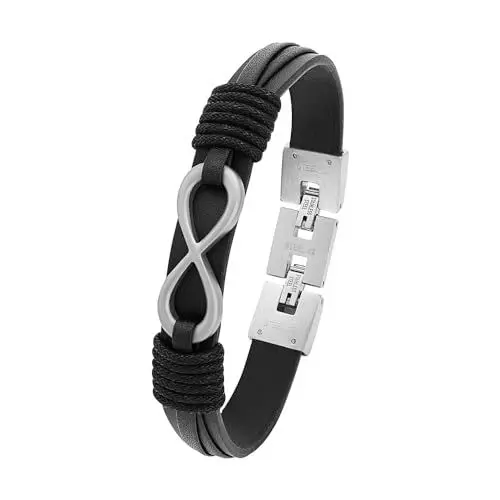Produktbild: s.Oliver Armband für Herren Infinity, Leder / Edelstahl, Schwarz, Länge: 20-21,5 cm