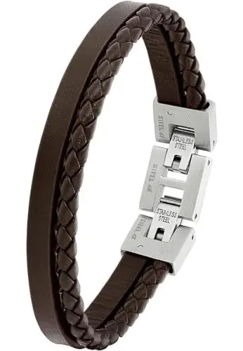 Produktbild: s.Oliver Armband Edelstahl Leder Herren Armschmuck, 16,5+1,5 cm, Silber, Kommt in Schmuck Geschenk Box, 2038010