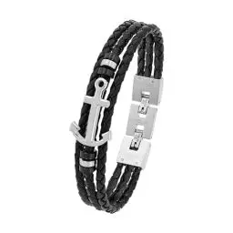 Produktbild: s.Oliver Armband Edelstahl Leder Herren Armschmuck, 20+1,5 cm, Bicolor, Anker, Kommt in Schmuck Geschenk Box, 2018683