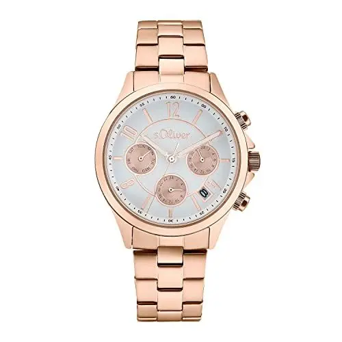 Produktbild: s.Oliver Armbanduhr Damen Quarzuhr Analog, mit Edelstahl Armband, Roséfarben, 5 bar Wasserdicht, Multifunktion, Kommt in Uhren Geschenk Box,