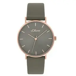 Produktbild: s.Oliver Armbanduhr Damen Quarzuhr Analog, mit Leder Armband, Grau, 3 bar Wasserdicht, Kommt in Uhren Geschenk Box,