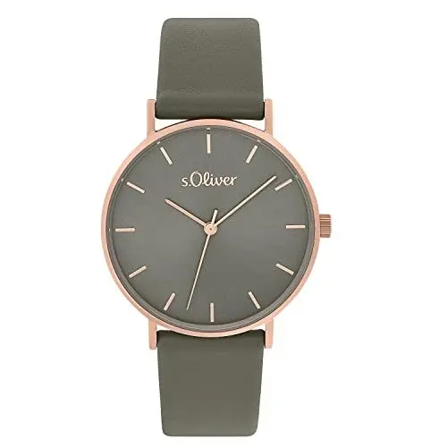 Produktbild: s.Oliver Armbanduhr Damen Quarzuhr Analog, mit Leder Armband, Grau, 3 bar Wasserdicht, Kommt in Uhren Geschenk Box,