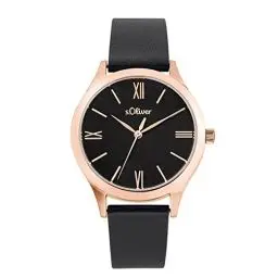 Produktbild: s.Oliver Armbanduhr Damen Quarzuhr Analog, mit Leder Armband, Schwarz, 5 bar Wasserdicht, Kommt in Uhren Geschenk Box, 2035441