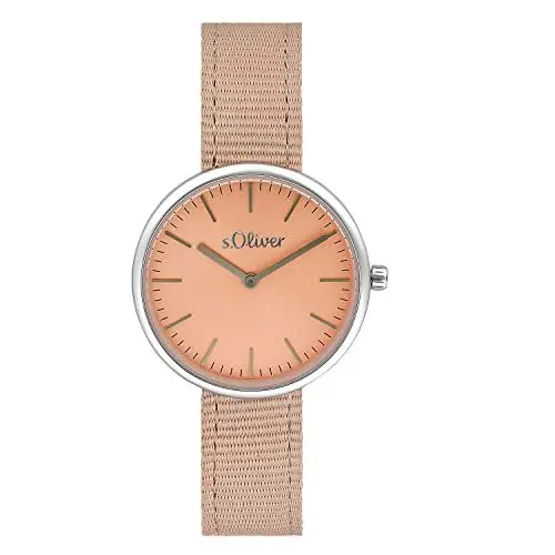Produktbild: s.Oliver Armbanduhr Damen Quarzuhr Analog, mit Textil Armband, Rosa, 5 bar Wasserdicht, Kommt in Uhren Geschenk Box, 2033549