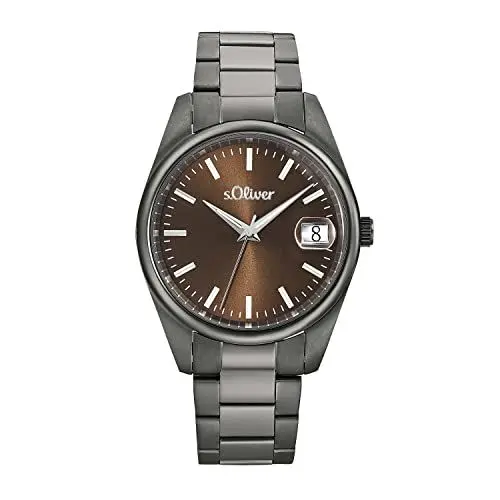 Produktbild: s.Oliver Armbanduhr Herren Quarzuhr Analog, mit Edelstahl Armband, Grau, 5 bar Wasserdicht, Kommt in Uhren Geschenk Box, 2033529