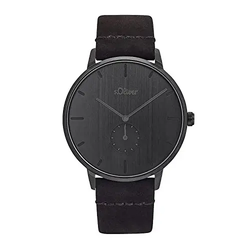 Produktbild: s.Oliver Armbanduhr Herren Quarzuhr Analog, mit Leder Armband, Schwarz, 5 bar Wasserdicht, Kommt in Uhren Geschenk Box,