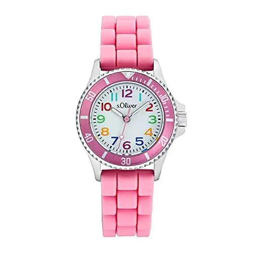 Produktbild: s.Oliver Armbanduhr Jungen Kinder Quarzuhr Analog, mit Silikon Armband, Pink, 3 bar Wasserdicht, Kommt in Uhren Geschenk Box, 2033505