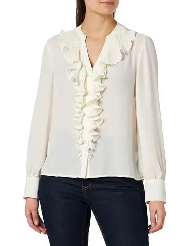 Produktbild: s.Oliver BLACK LABEL Damen 2139580 Bluse mit Rüschen, Creme, 44