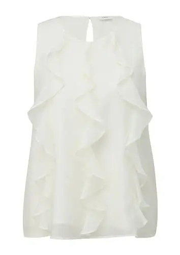 Produktbild: s.Oliver BLACK LABEL Damen 2147655 Blusentop mit Volants, Creme 0200, 42