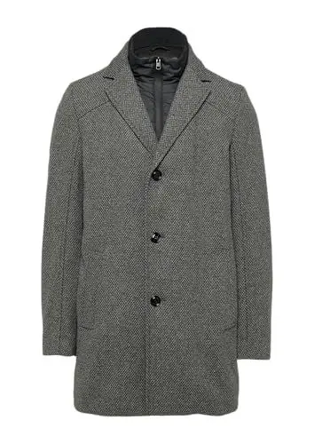 Produktbild: s.Oliver BLACK LABEL Herren 2154680 Mantel aus Wollmix mit integriertem Stepp-Einsatz, Grau/Schwarz 95P1, 48