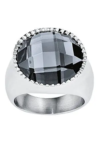 Produktbild: s.Oliver Damen-Ring Edelstahl Glas 50823, Schwarz/ Silber, 52