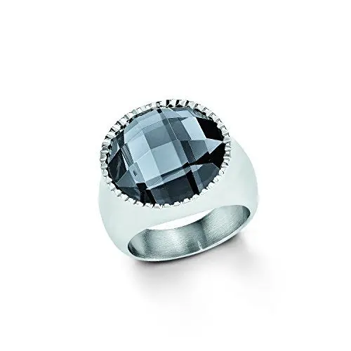 Produktbild: s.Oliver Damen-Ring Edelstahl Glas 50826, Schwarz/ Silber, 54