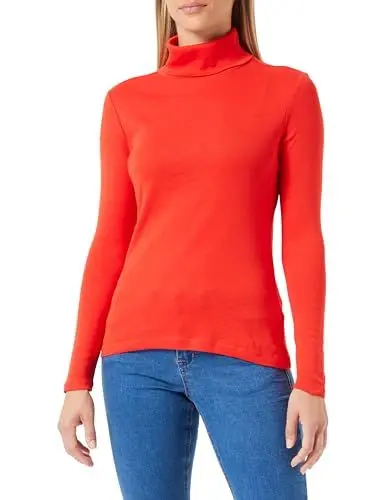 Produktbild: s.Oliver Damen 2139883 Langarmshirt mit Rollkragen und Rippstruktur, 3074 rot, 46